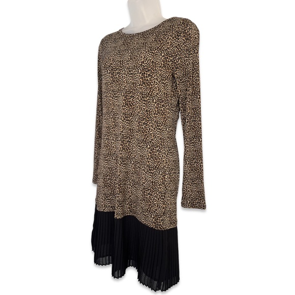 NWOT Michael Kors Drop Hem Leopard Long Sleeve Dress Pleated Stretchy Size XS - Picture 11 of 11